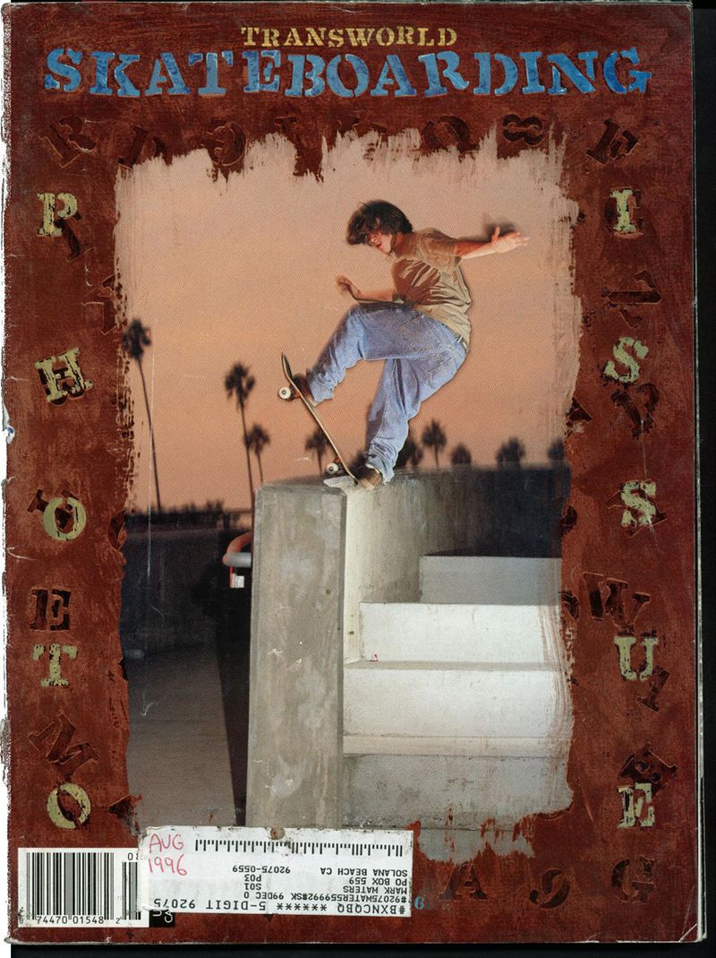 Tom Penny’s controversial TransWorld cover. Did he land it? frontside bluntslide, Huntington Beach, 1996